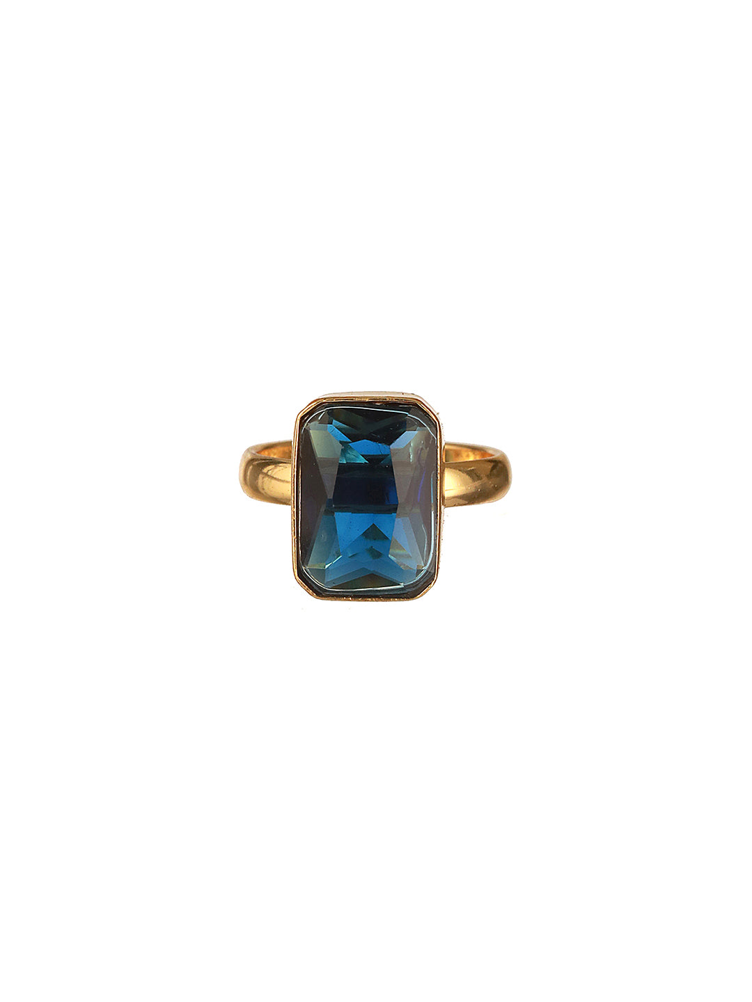 Gold plated Sapphire Blue Rectangular Minimal Adjustable Finger Ring