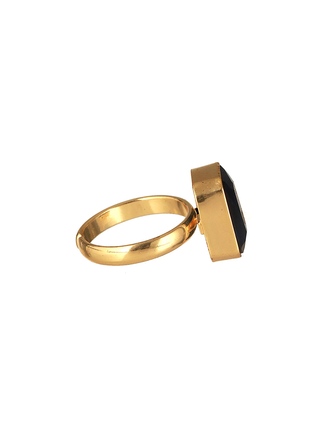 Gold plated Sapphire Blue Rectangular Minimal Adjustable Finger Ring