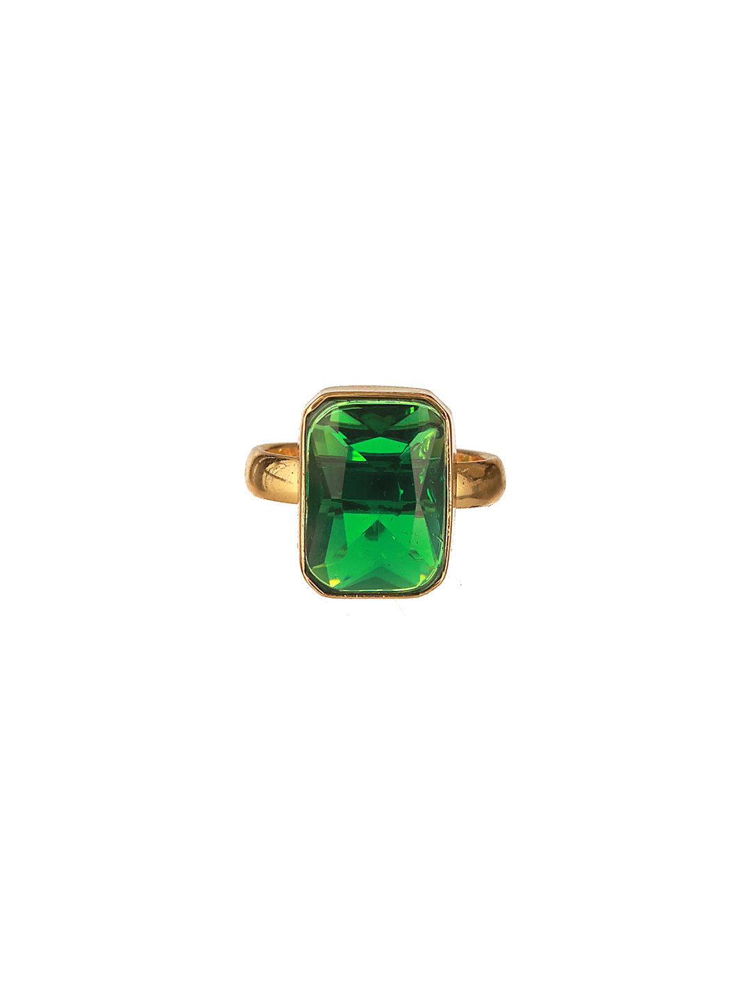 Gold plated Sapphire Emerald Green Rectangular Minimal Adjustable Finger Ring