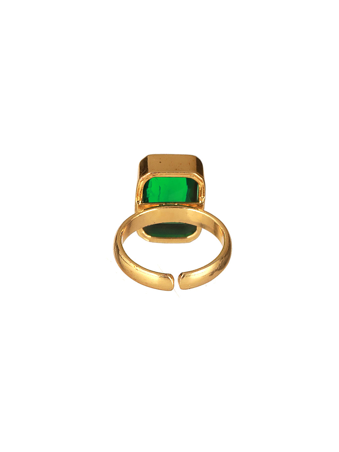 Gold plated Sapphire Emerald Green Rectangular Minimal Adjustable Finger Ring