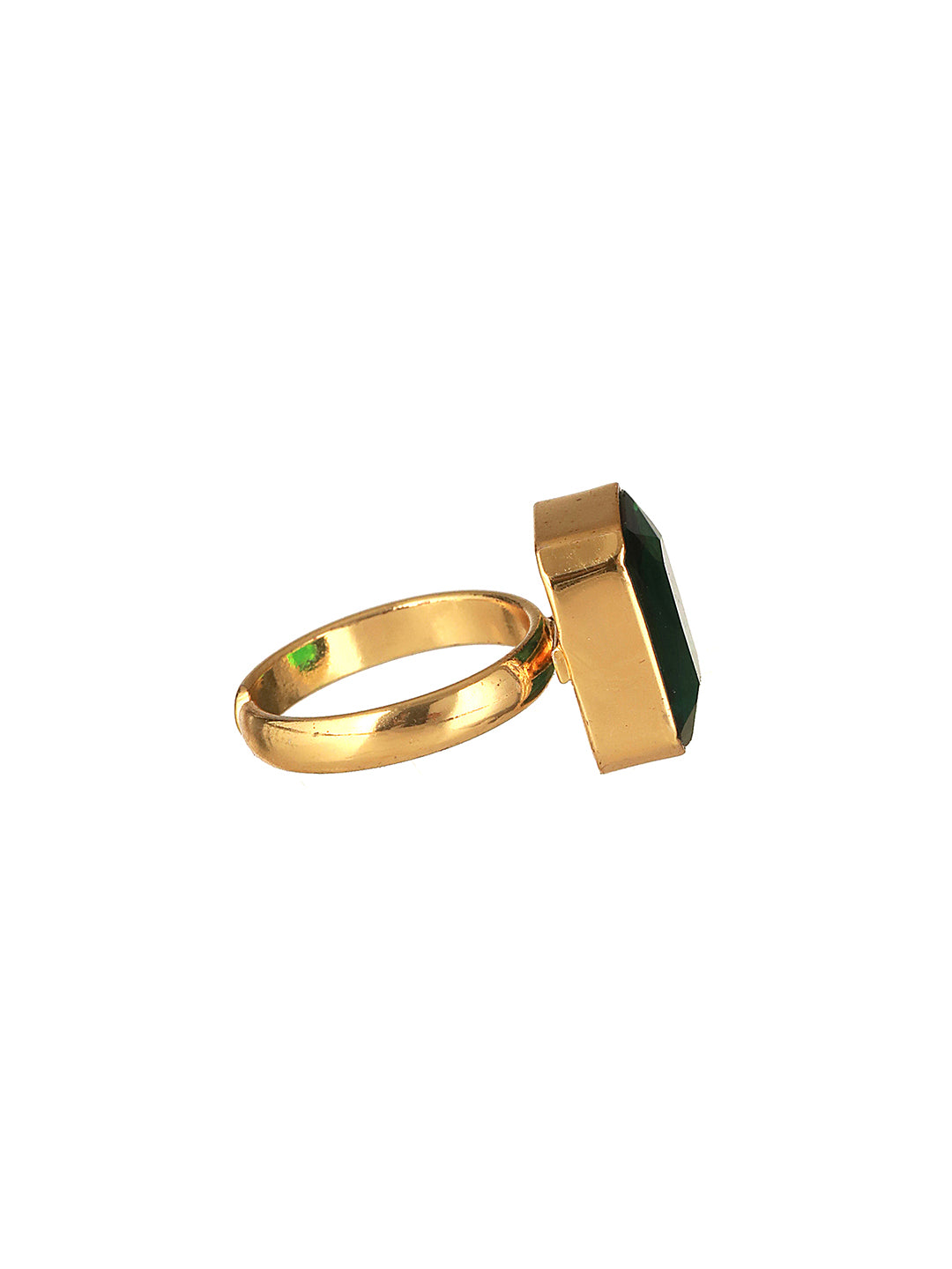 Gold plated Sapphire Emerald Green Rectangular Minimal Adjustable Finger Ring