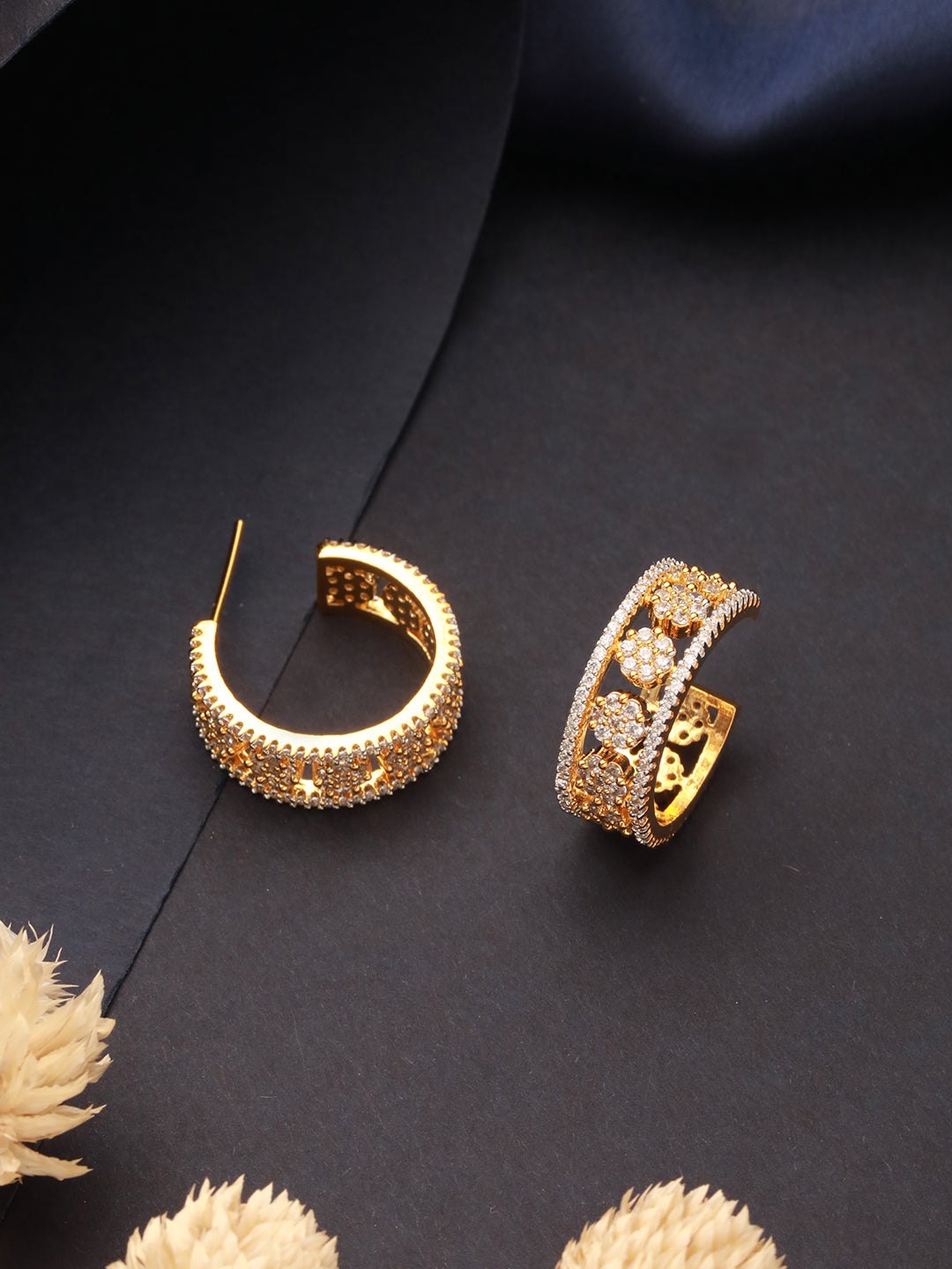 Gold Toned AD Zircon Studded C - Bali Hoop earrings