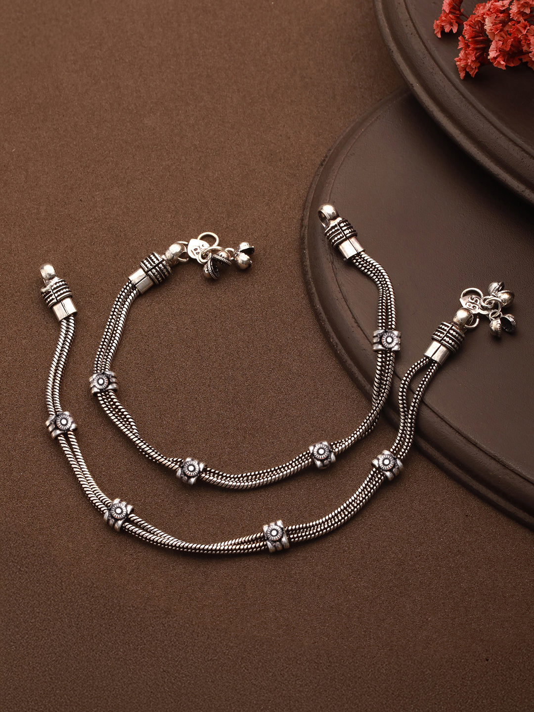 Set of 2 Oxidised  Silver Lookalike Minimal Dailywear Anklet Payal