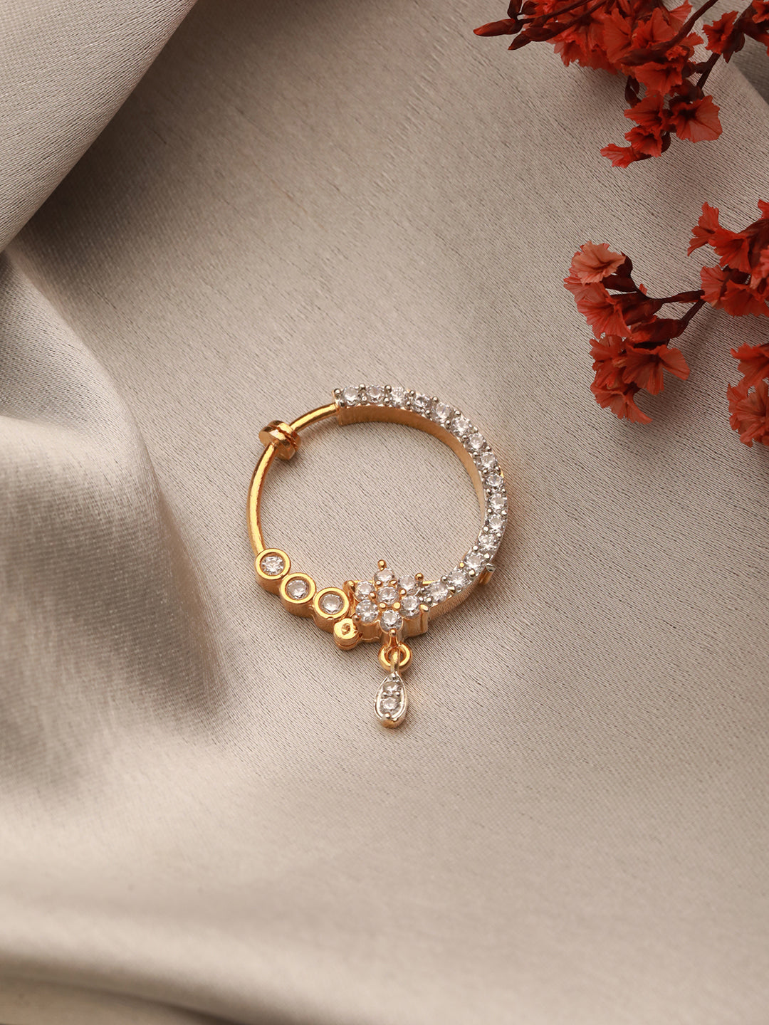 Gold Toned AD Zircon Studded Floral Designer Spring Nath