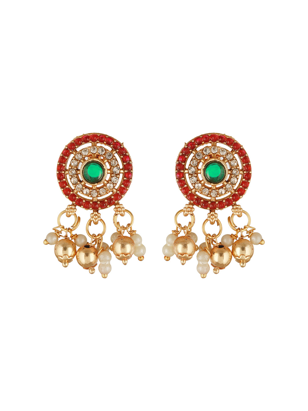 Gold Plated Green Kempo Studded Elepahant Delicate Choker Jewellery Set