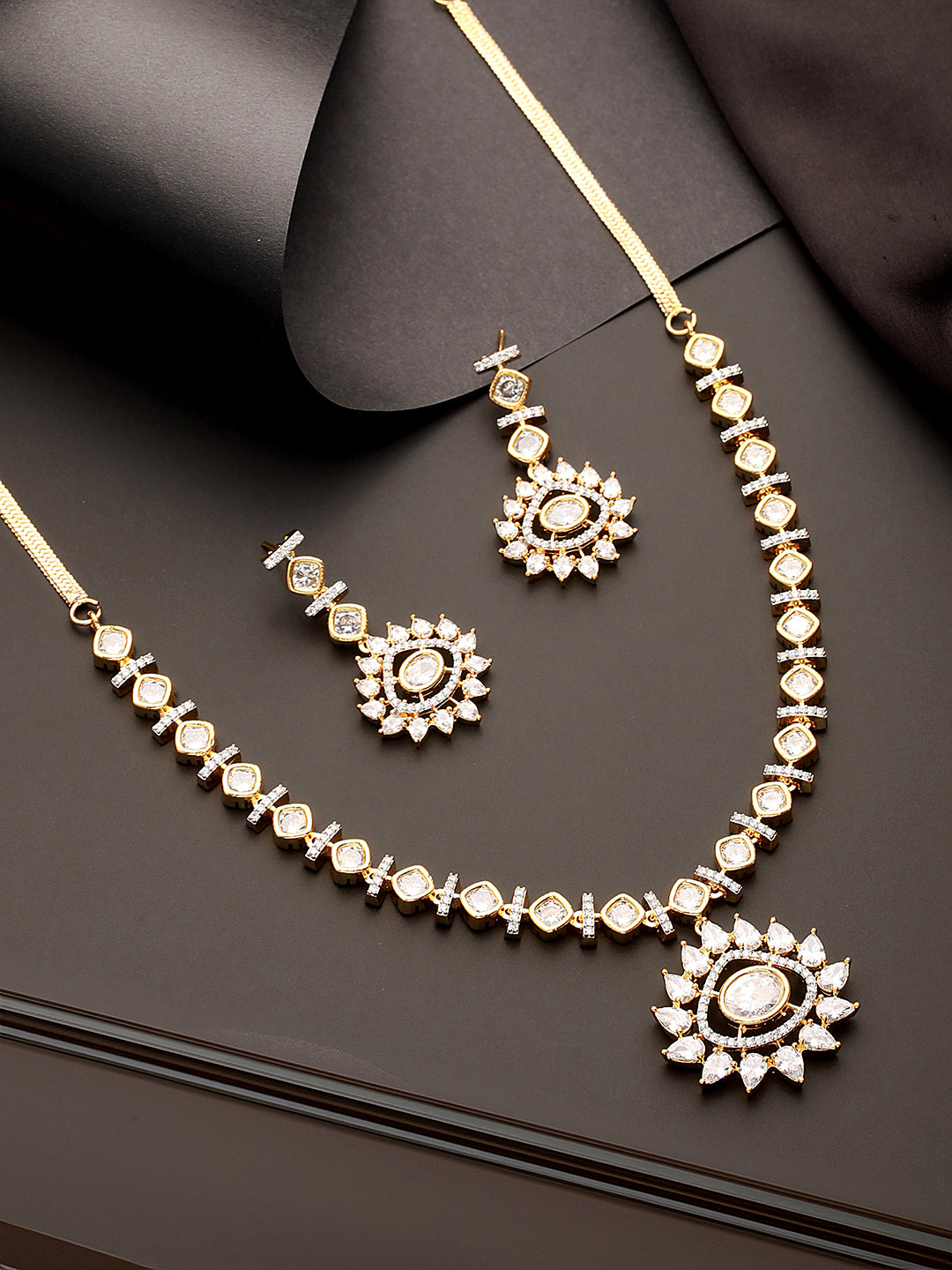Gold Toned AD Studded Star Shaped Minimal Jewellery Set
