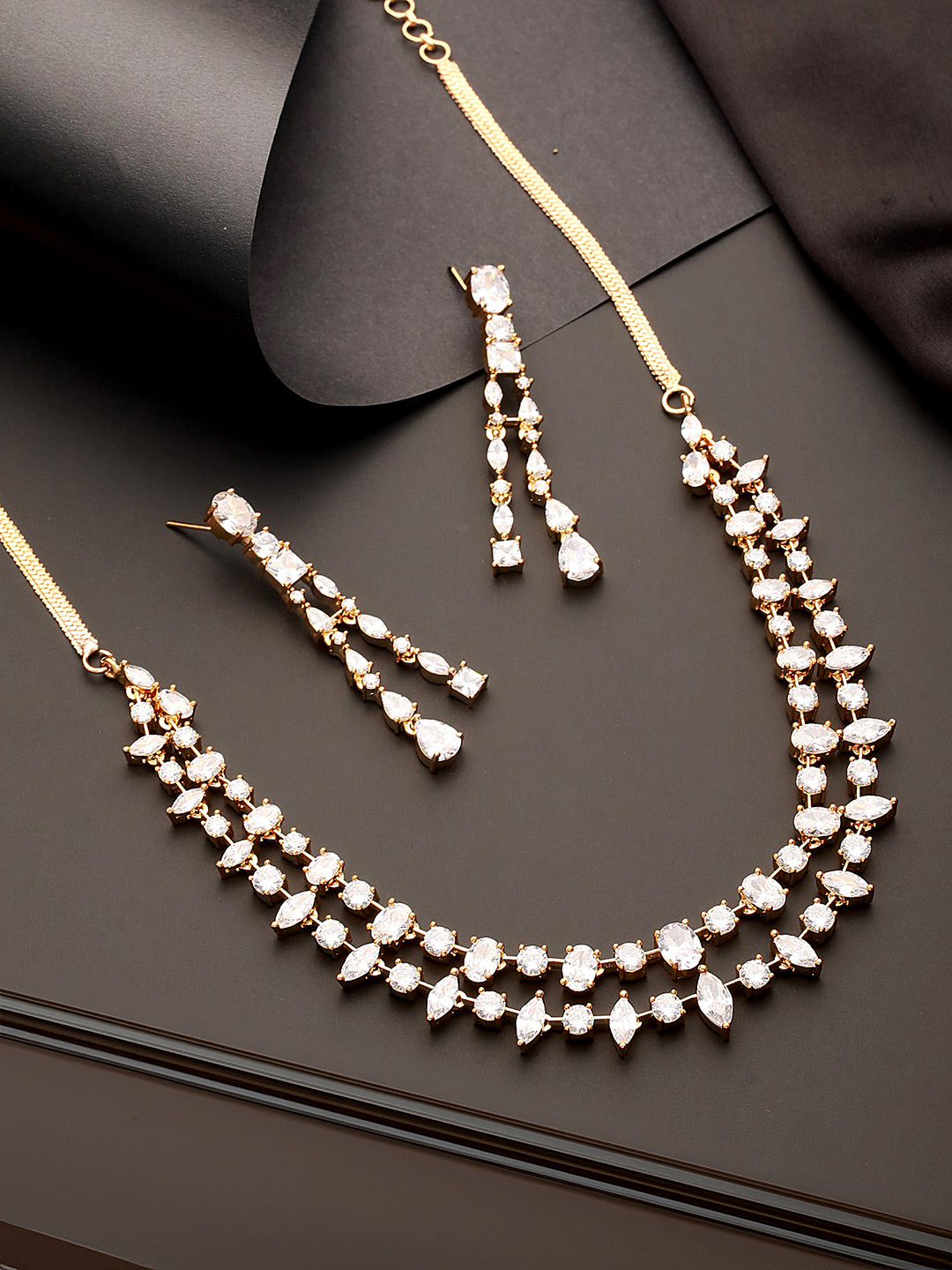 Gold Toned AD Studded Layered Minimal jewellery Set