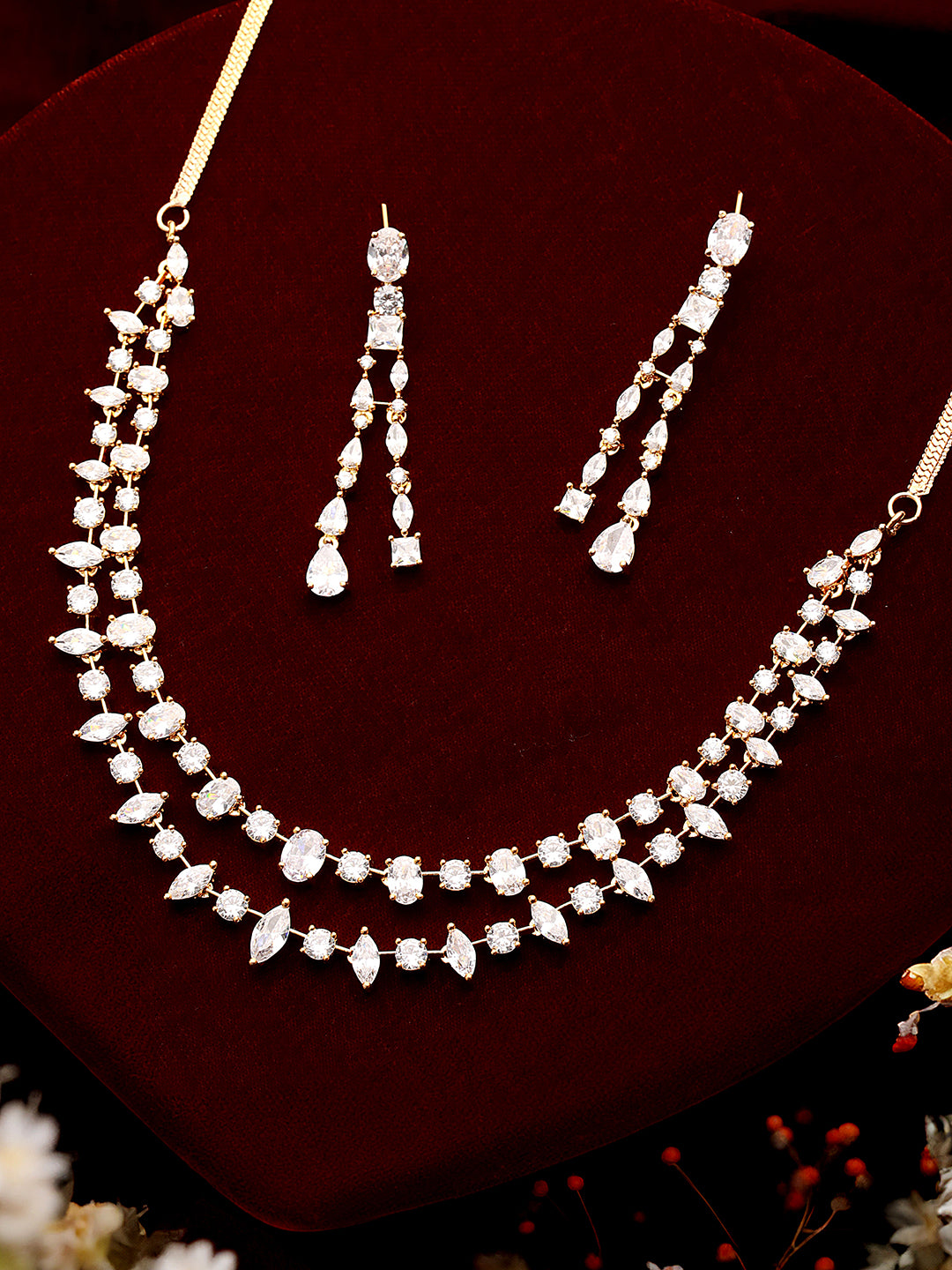 Gold Toned AD Studded Layered Minimal jewellery Set