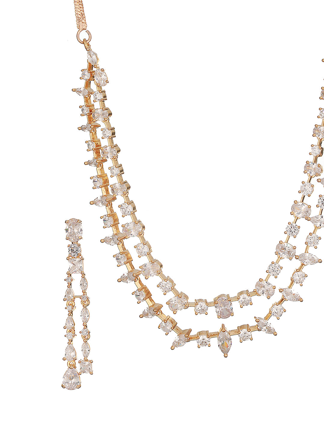 Gold Toned AD Studded Layered Minimal jewellery Set