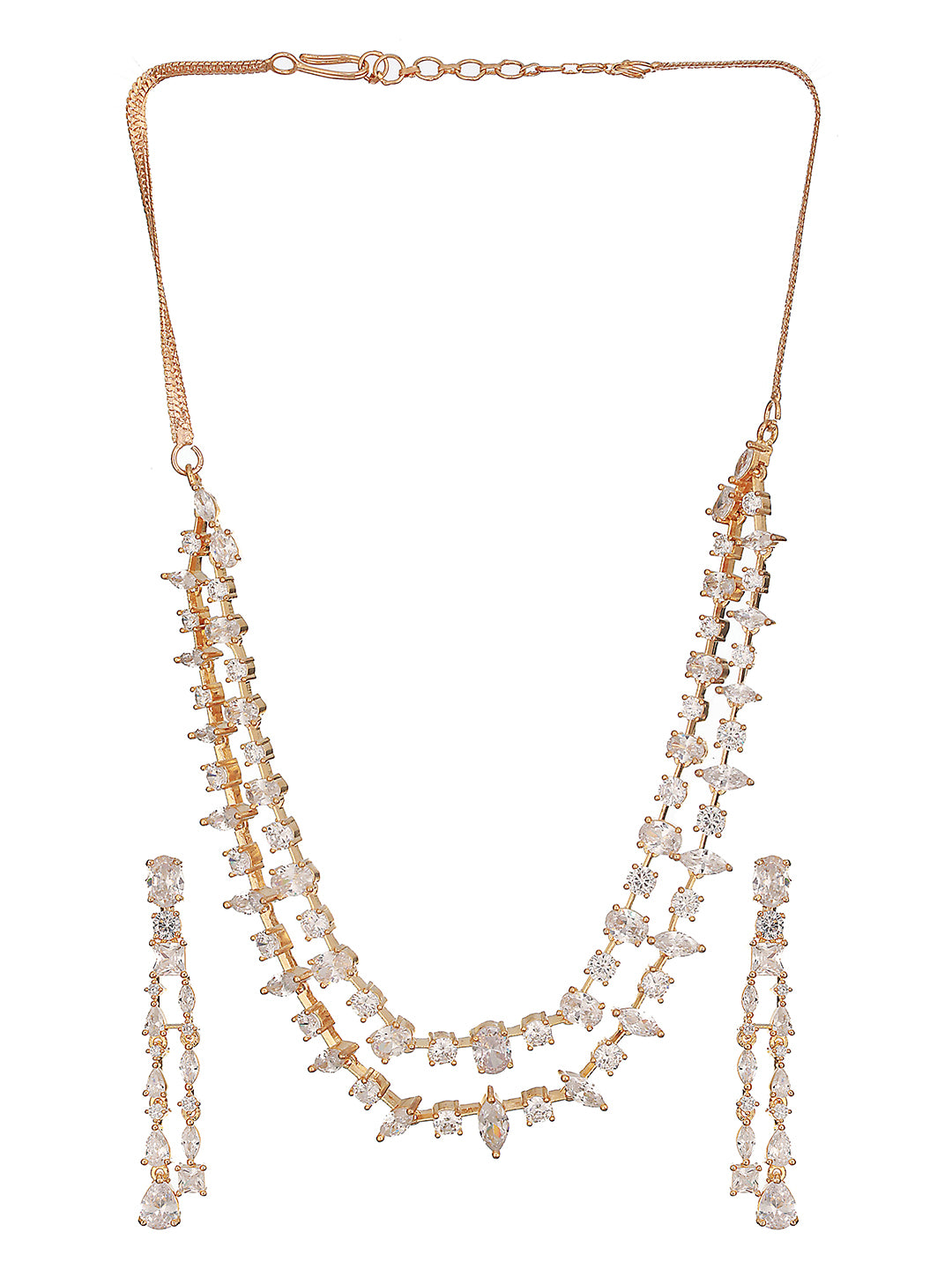 Gold Toned AD Studded Layered Minimal jewellery Set