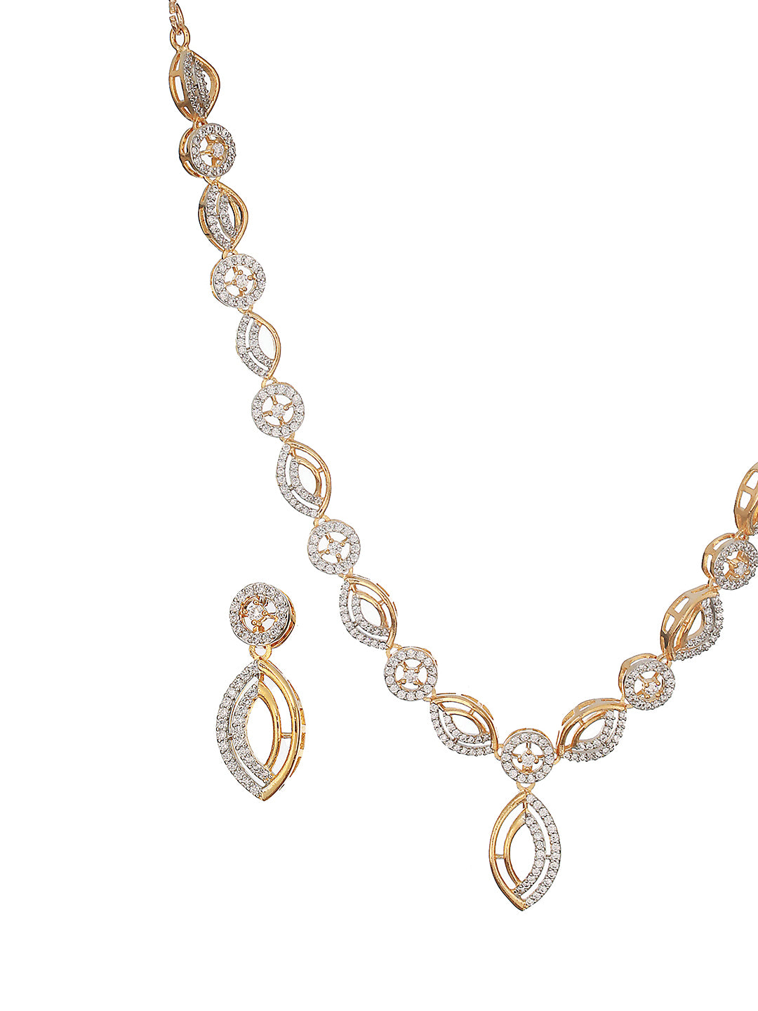 Gold Toned AD Studded Minimal Leaf Design Pendant Jewellery Set