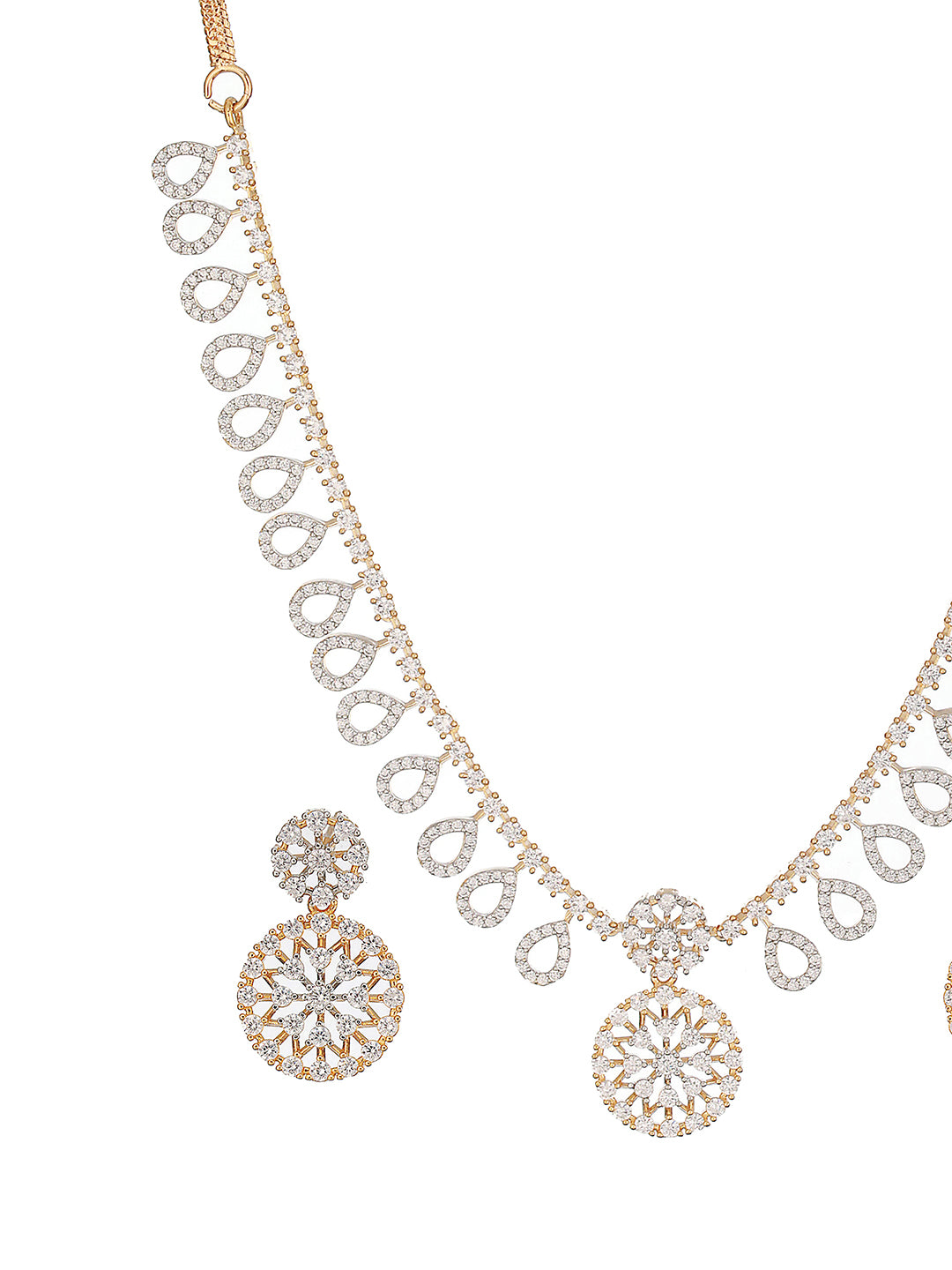 Gold Toned AD Studded  Floral Drop Minimal  Jewellery Set