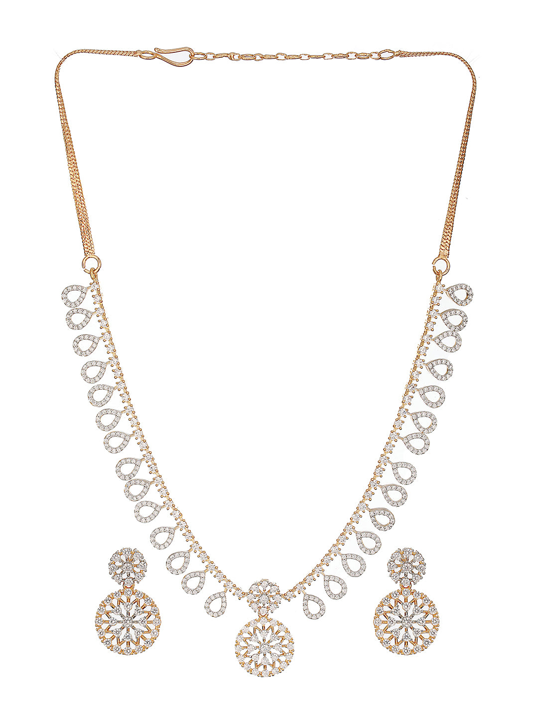 Gold Toned AD Studded  Floral Drop Minimal  Jewellery Set