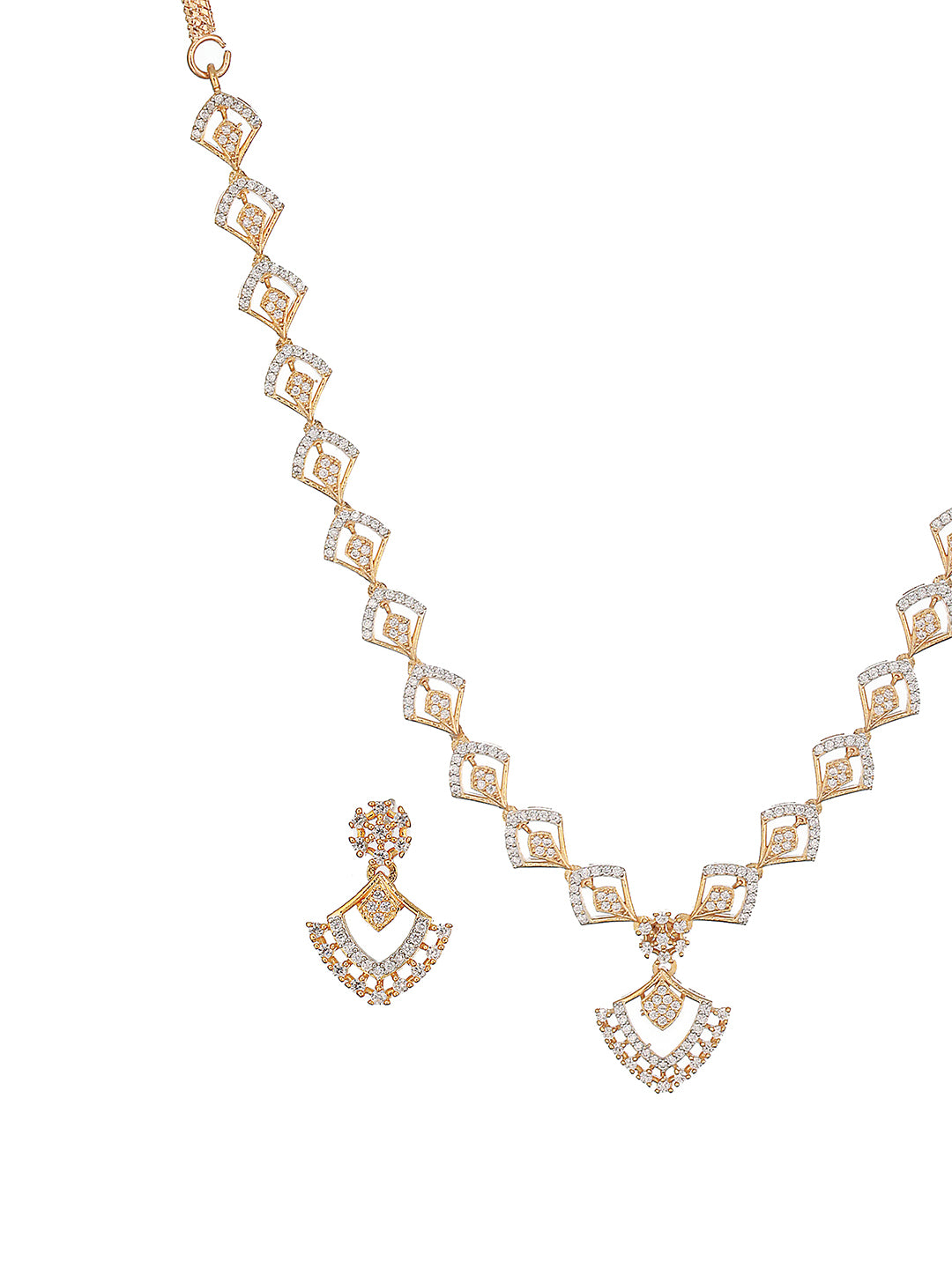 Gold Toned AD Studded Geometric Shaped Delicate Pendant Jewellery Set