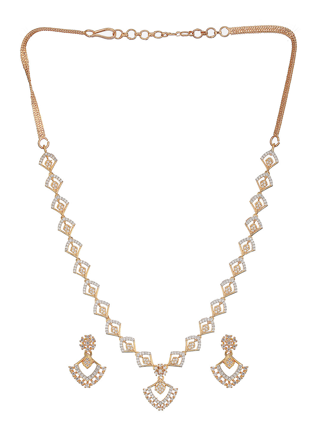 Gold Toned AD Studded Geometric Shaped Delicate Pendant Jewellery Set