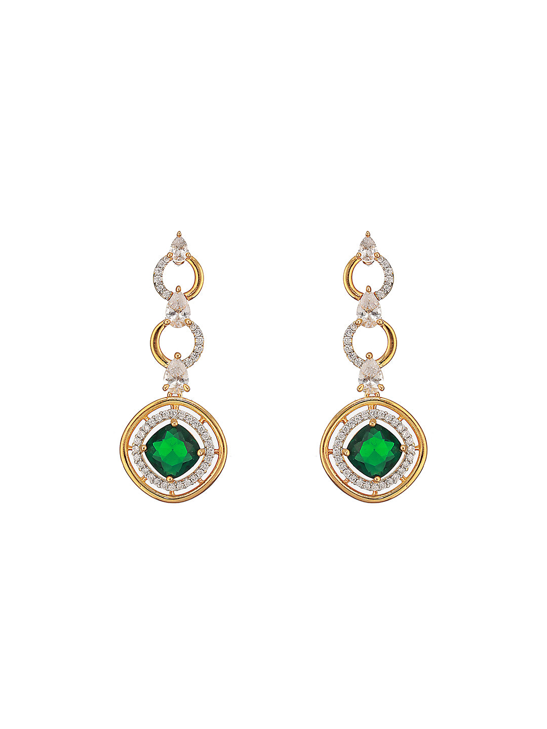 Gold Toned Emerald Green AD Studded Statement Link Pendant Jewellery Set