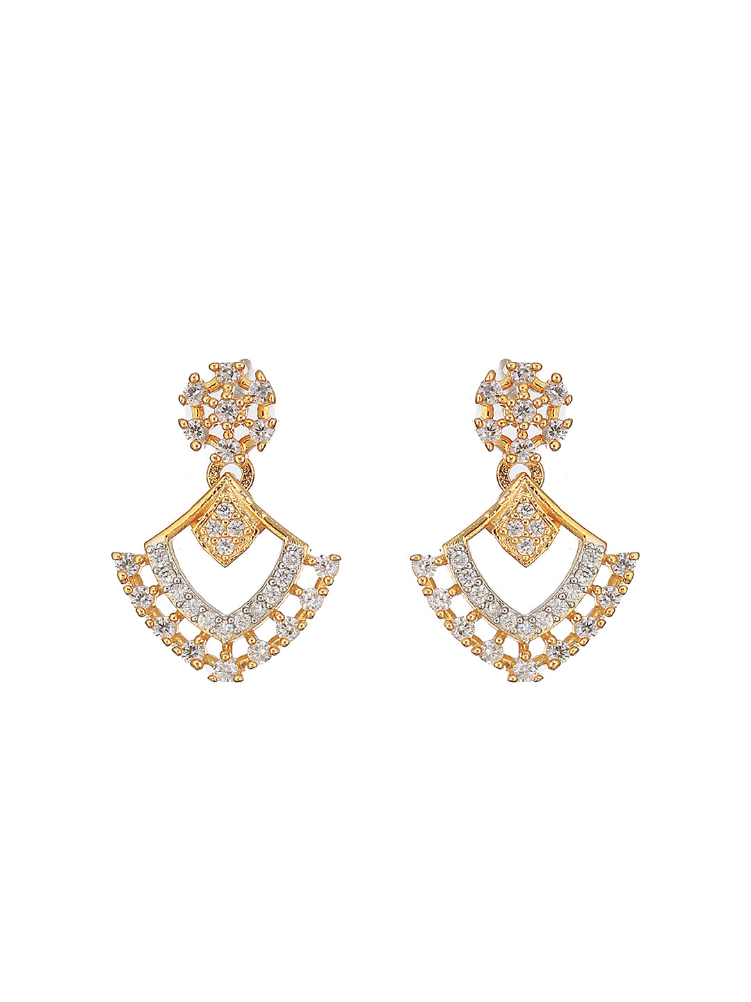 Gold Toned AD Studded Geometric Shaped Delicate Pendant Jewellery Set