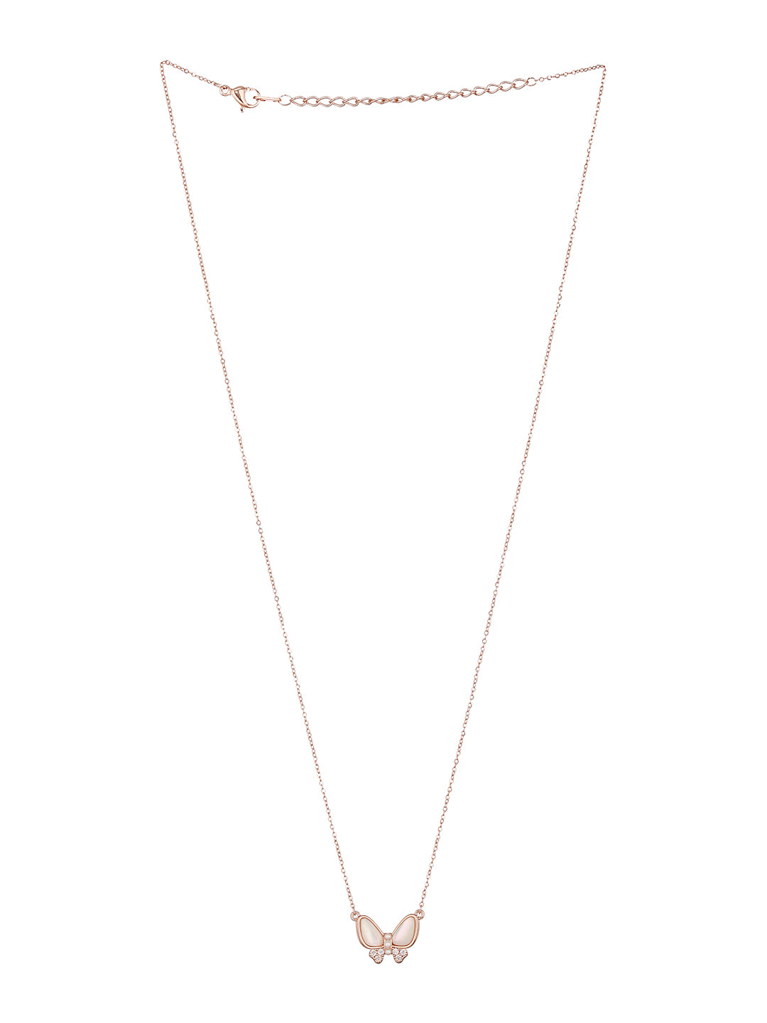 Anti-Tarnish Rose Gold Toned AD Studded Minimal Butterfly Pendant Necklace & Chain