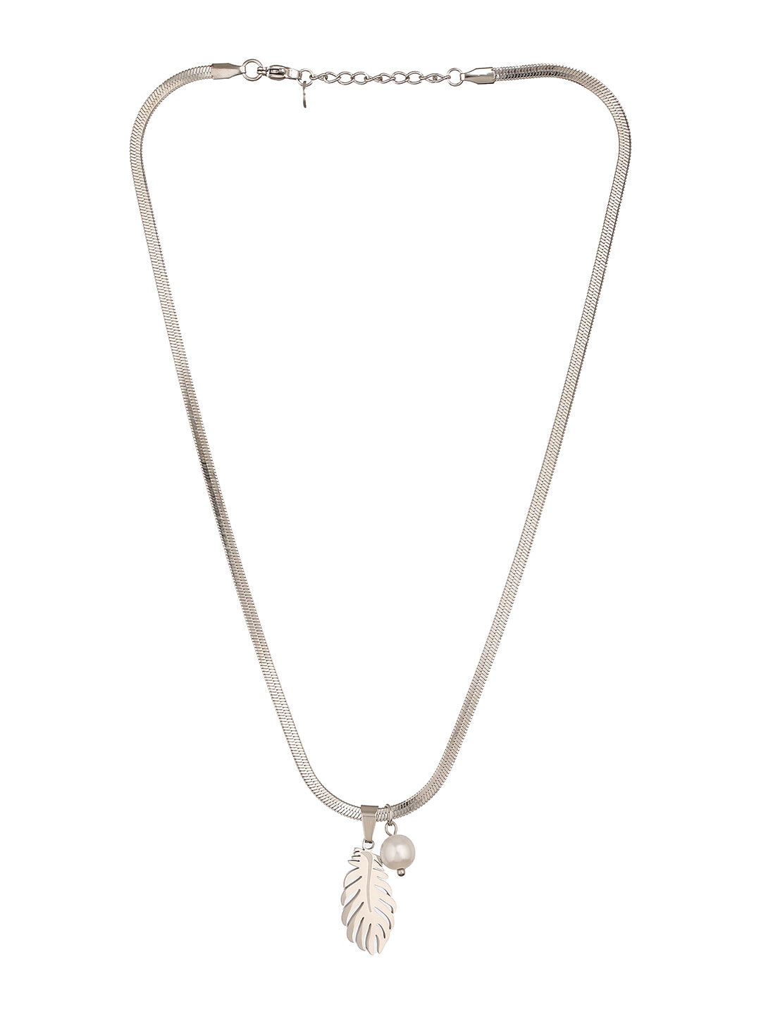 Anti-Tarnish Snake Chain Leaf & Pearl Minimal Pendant Necklace & Chain