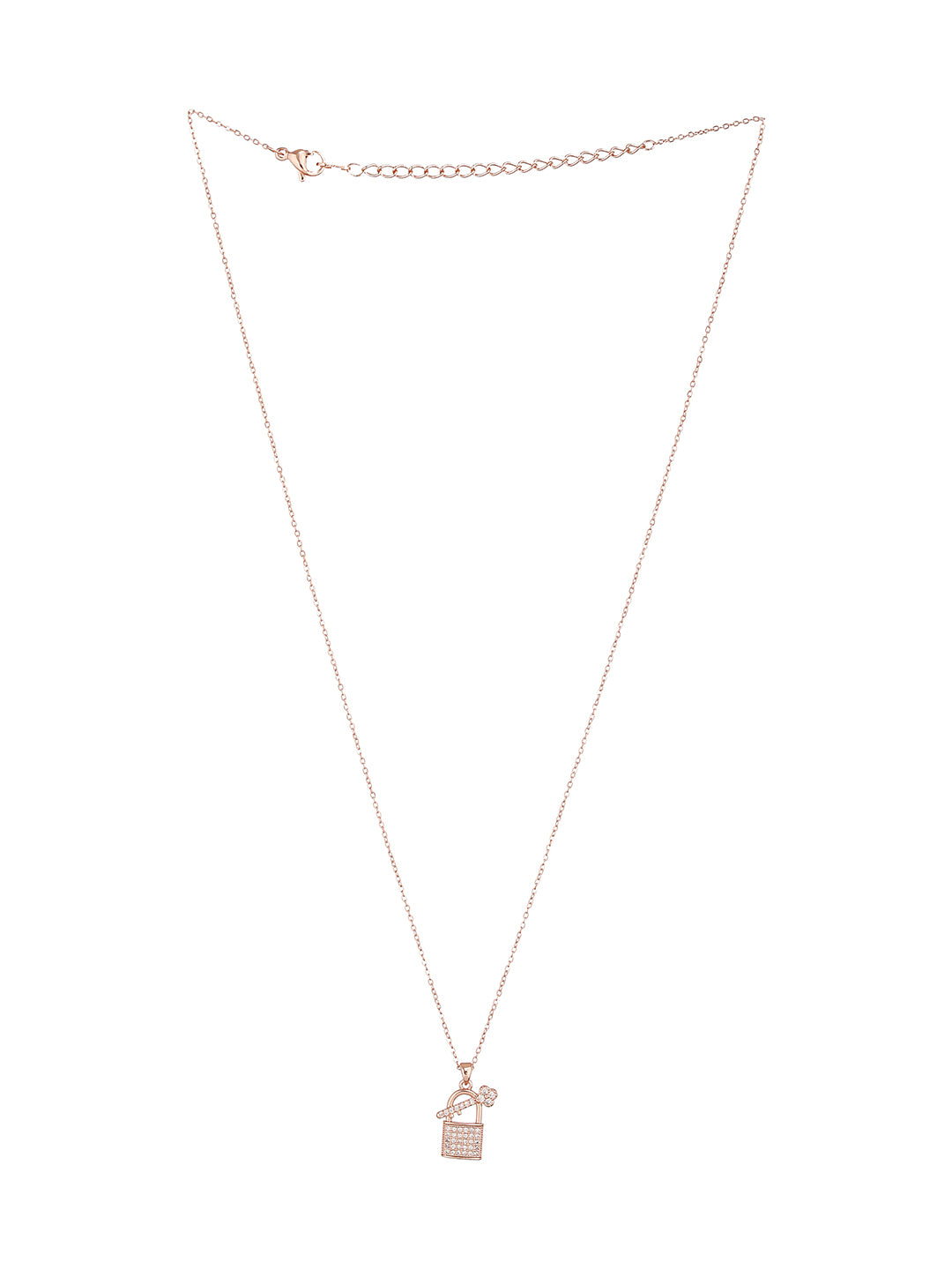 Anti-Tarnish Rose Gold Plated AD Studded Lock & Key Pendant Minimal Necklace & Chain