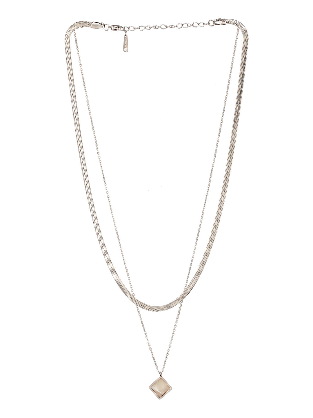 Anti-Tarnish Steel Rhodium Plated layered Snake Chain Faux Pearl Studded Necklace & Chain