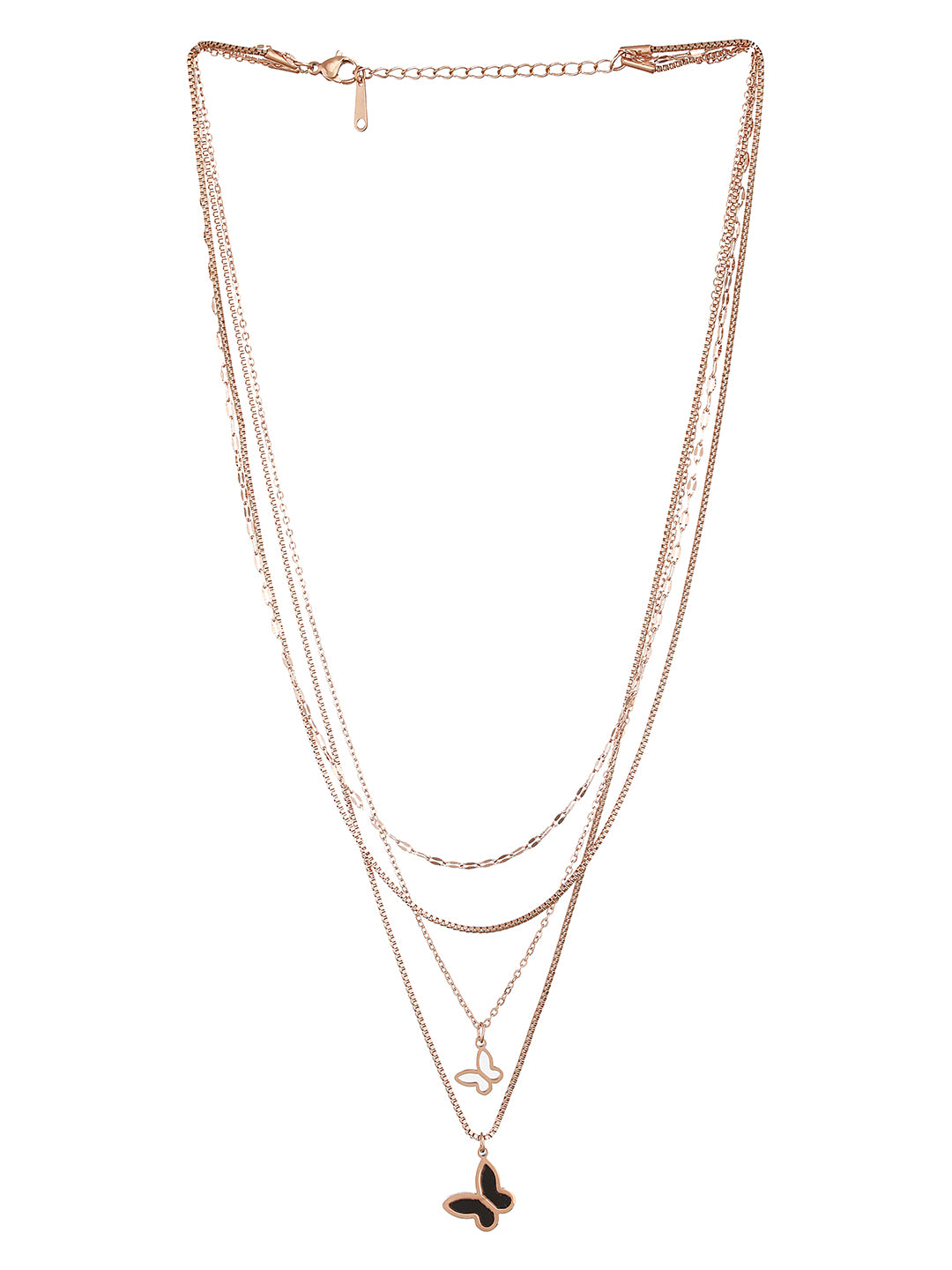 Anti-Tarnish Rose Gold  4 layered Chunky Shadow  Butterfly Pendant Necklace & Chain