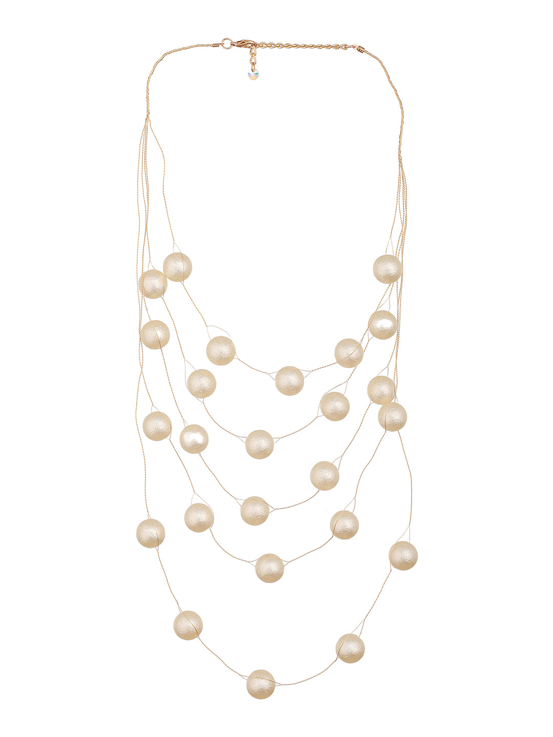 Anti-Tarnish Gold Toned Minimal Round Pearl Layered Necklace & Chain