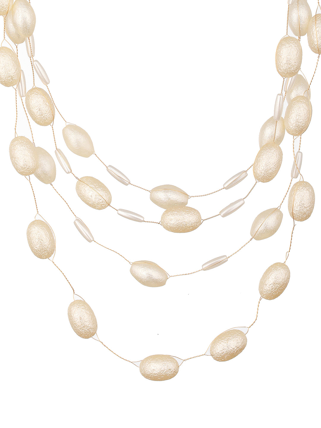 Anti-Tarnish Gold Toned Pearl Minimal Luxurious  Layered Necklace & Chain
