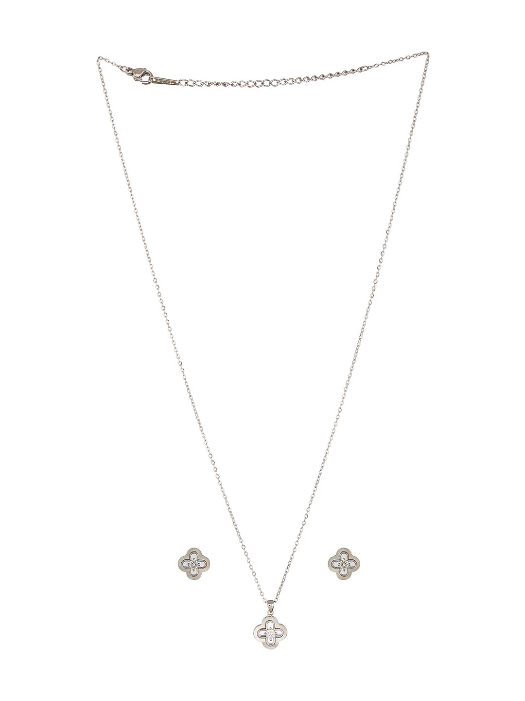 Anti-Tarnish Rhodium Plated AD Studded  Minimal Floral Pendant Jewellery Set