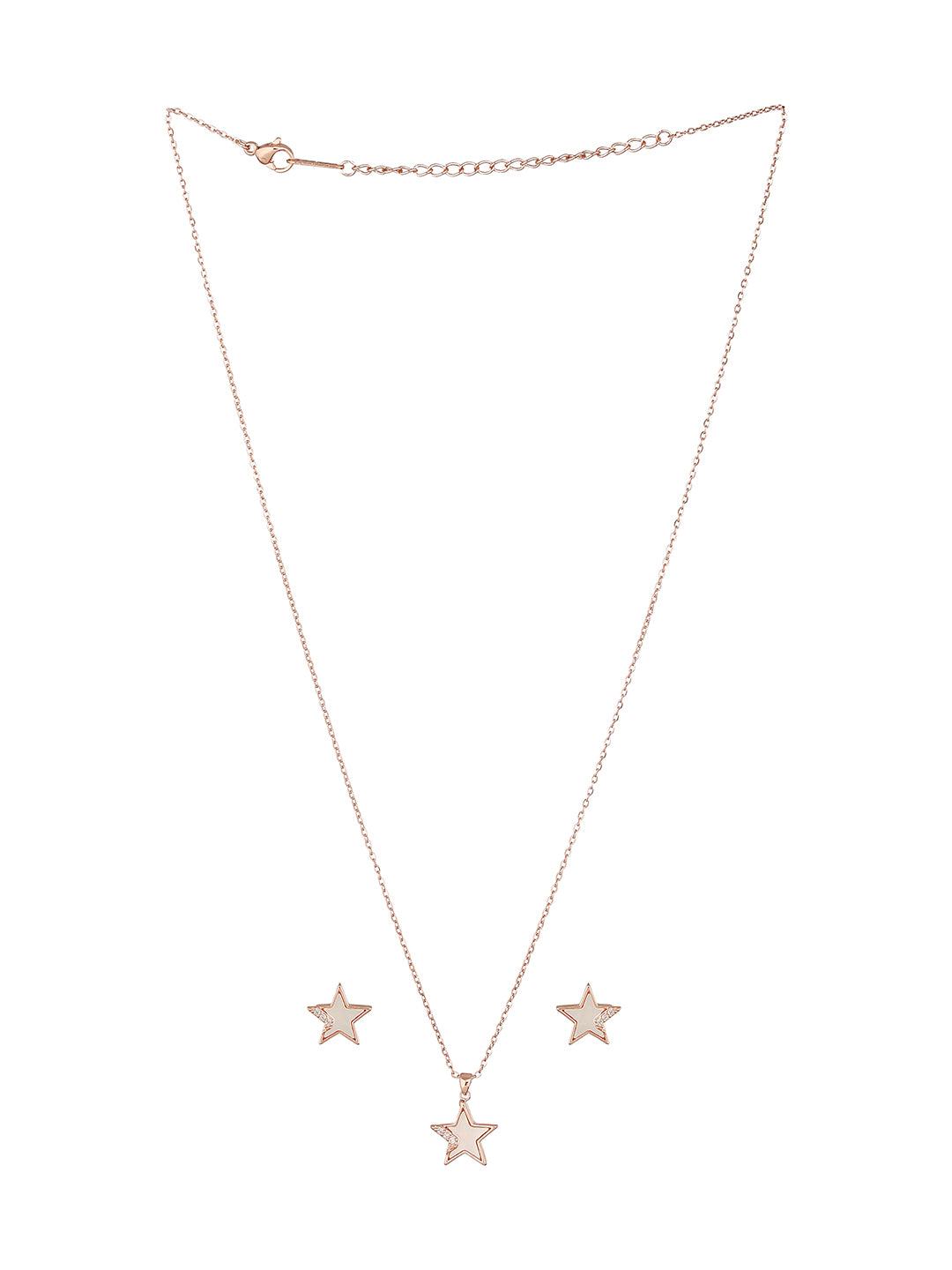 Anti-Tarnish Rose Gold Plated AD Studded Minimal Star Pendant jewellery Set