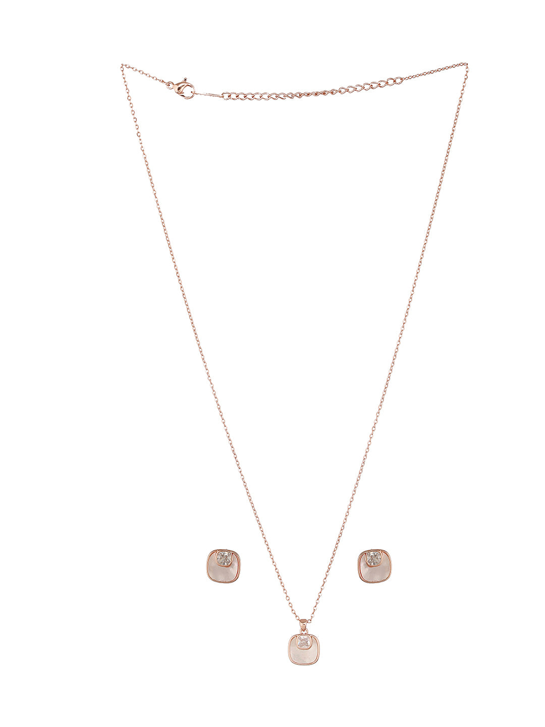 Anti-Tarnish Rose Gold Plated Minimal Faux Pearl Geometric Square Pendant Chain Jewellery Set