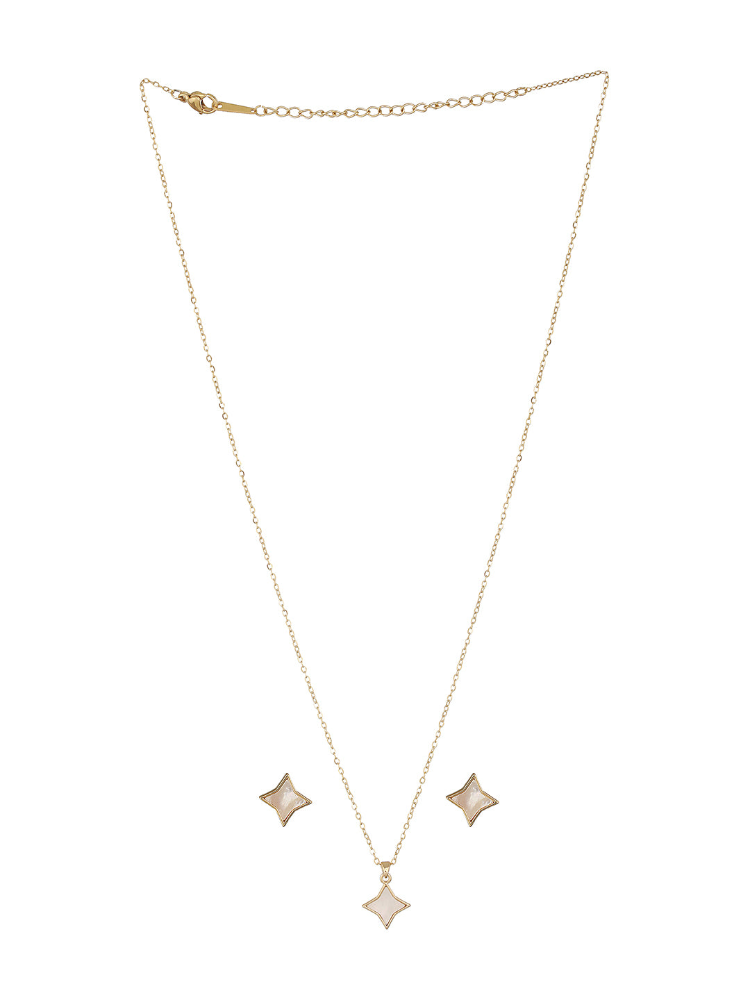 Anti-Tarnish Gold Toned Faux Pearl Star Shaped Minimal Pendant Jewellery Set