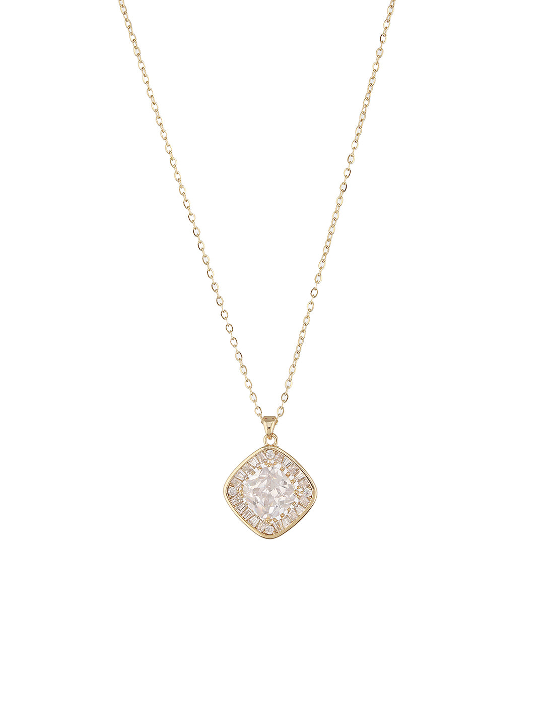 Anti-Tarnish Gold Toned  Minimal Solitaire Crystal Pendant Necklace & Chain