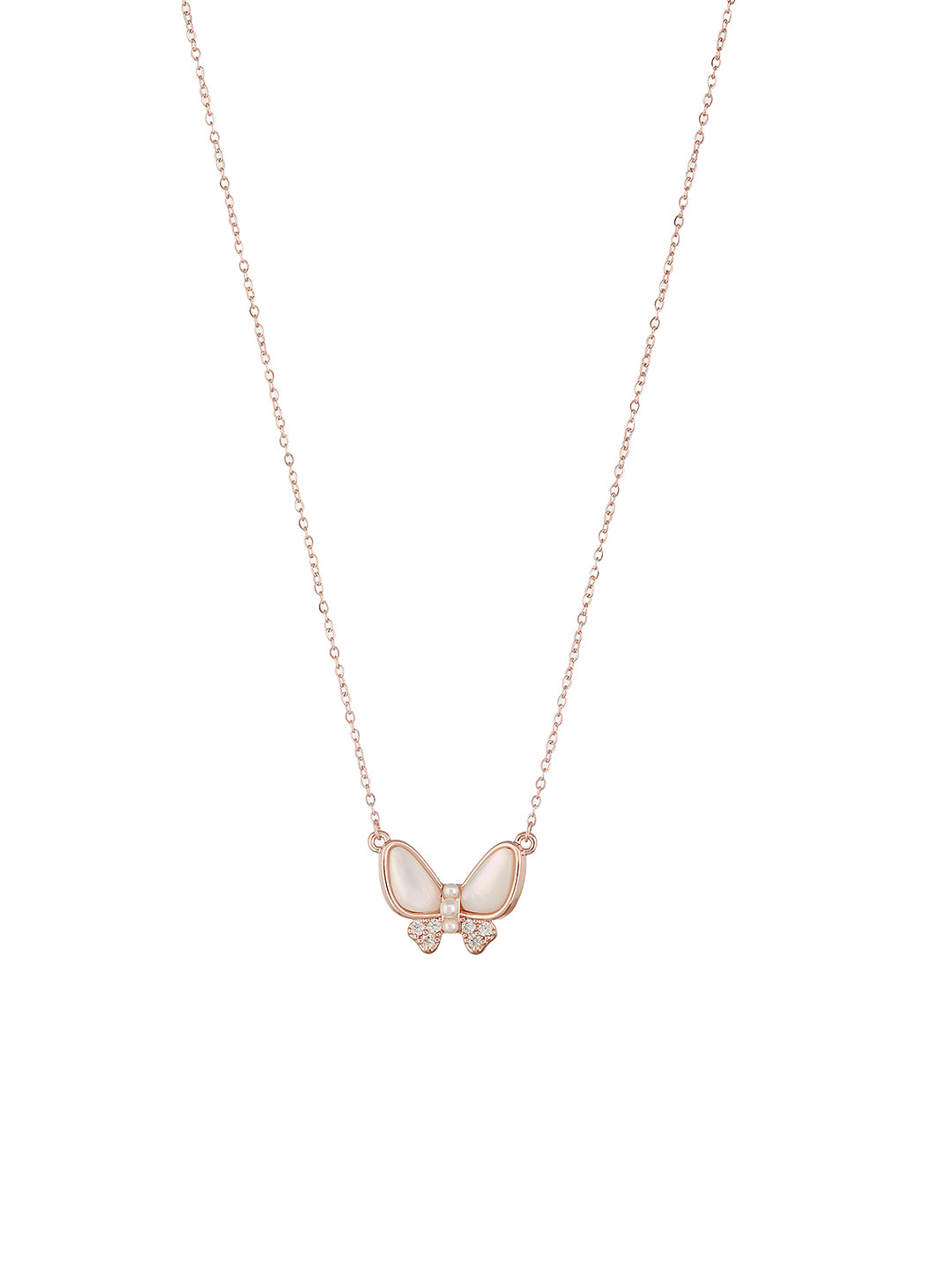 Anti-Tarnish Rose Gold Toned AD Studded Minimal Butterfly Pendant Necklace & Chain