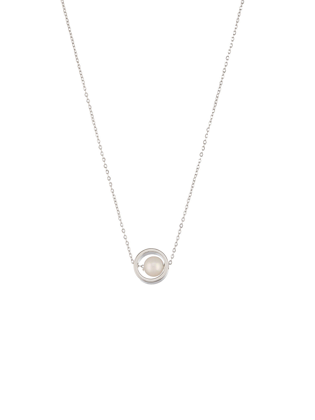 Anti-Tarnish Rhodium Plated Minimal Orbital Pearl Necklace & Chain