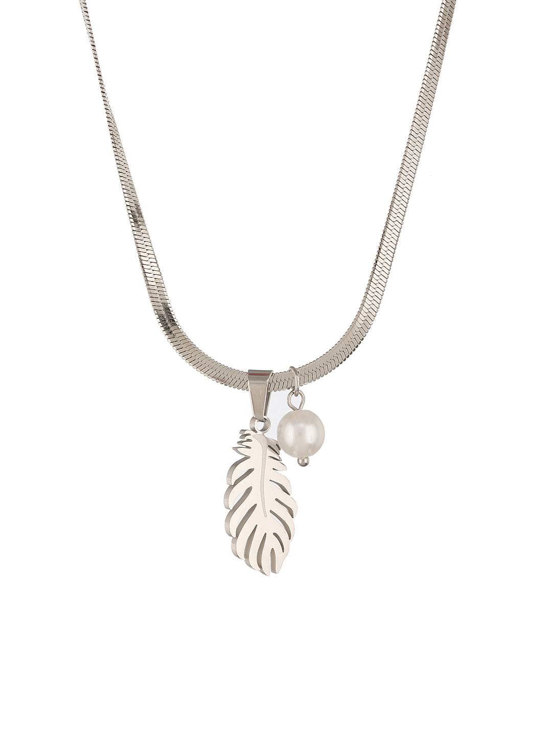 Anti-Tarnish Snake Chain Leaf & Pearl Minimal Pendant Necklace & Chain