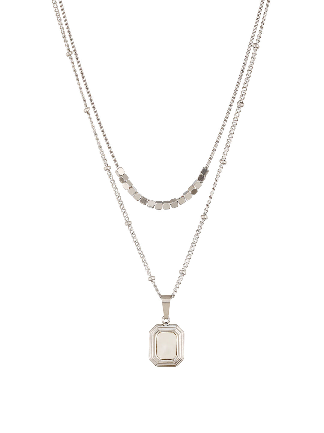 Anti-Tarnish Rhodium Plated Layered Minimal Geometric Pendant Necklace & Chain