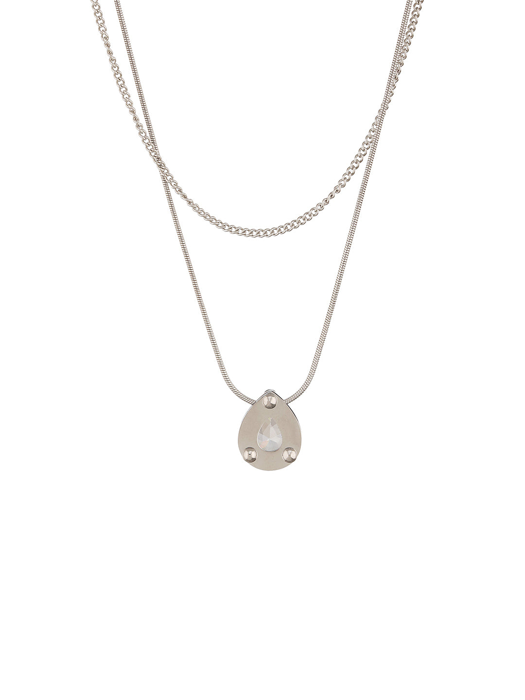Anti-Tarnish Rhodium Plated Layered Shiny Stone Necklace & Chain