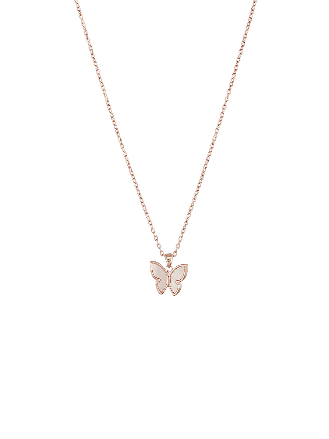 Anti-Tarnish Rose Gold Toned Faux Pearl Butterfly  Minimal Chain Pendant Jewellery Set