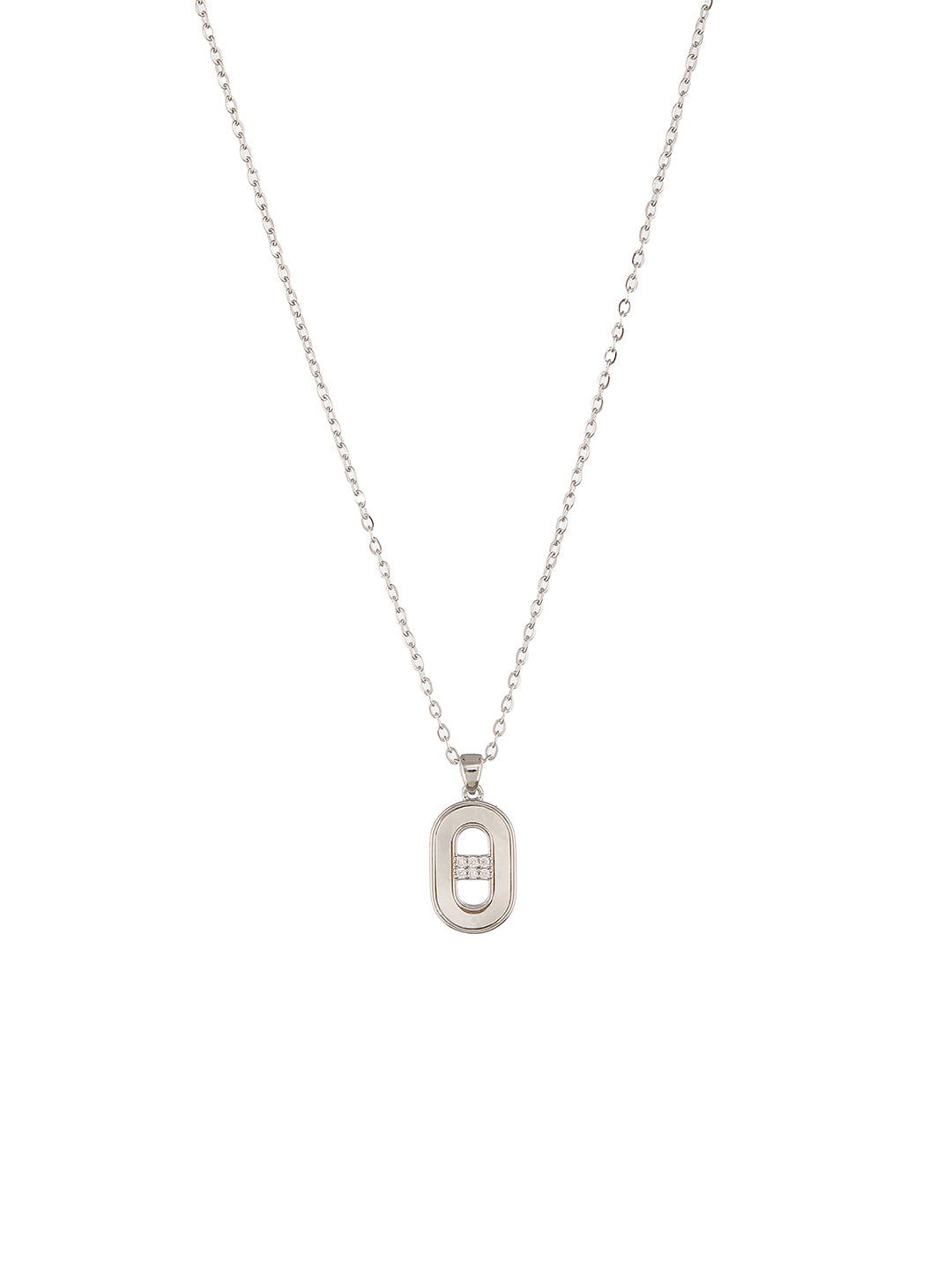 Anti-Tarnish Rhodium Plated Minimal Faux Pearl Geometric Pendant chain ewellery Set
