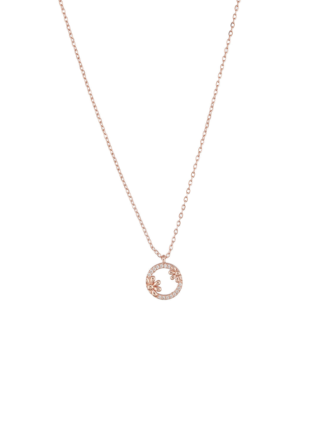 Anti-Tarnish Rose Gold Plated AD Studded Minimal Circular Floral Pendant Jewellery Set