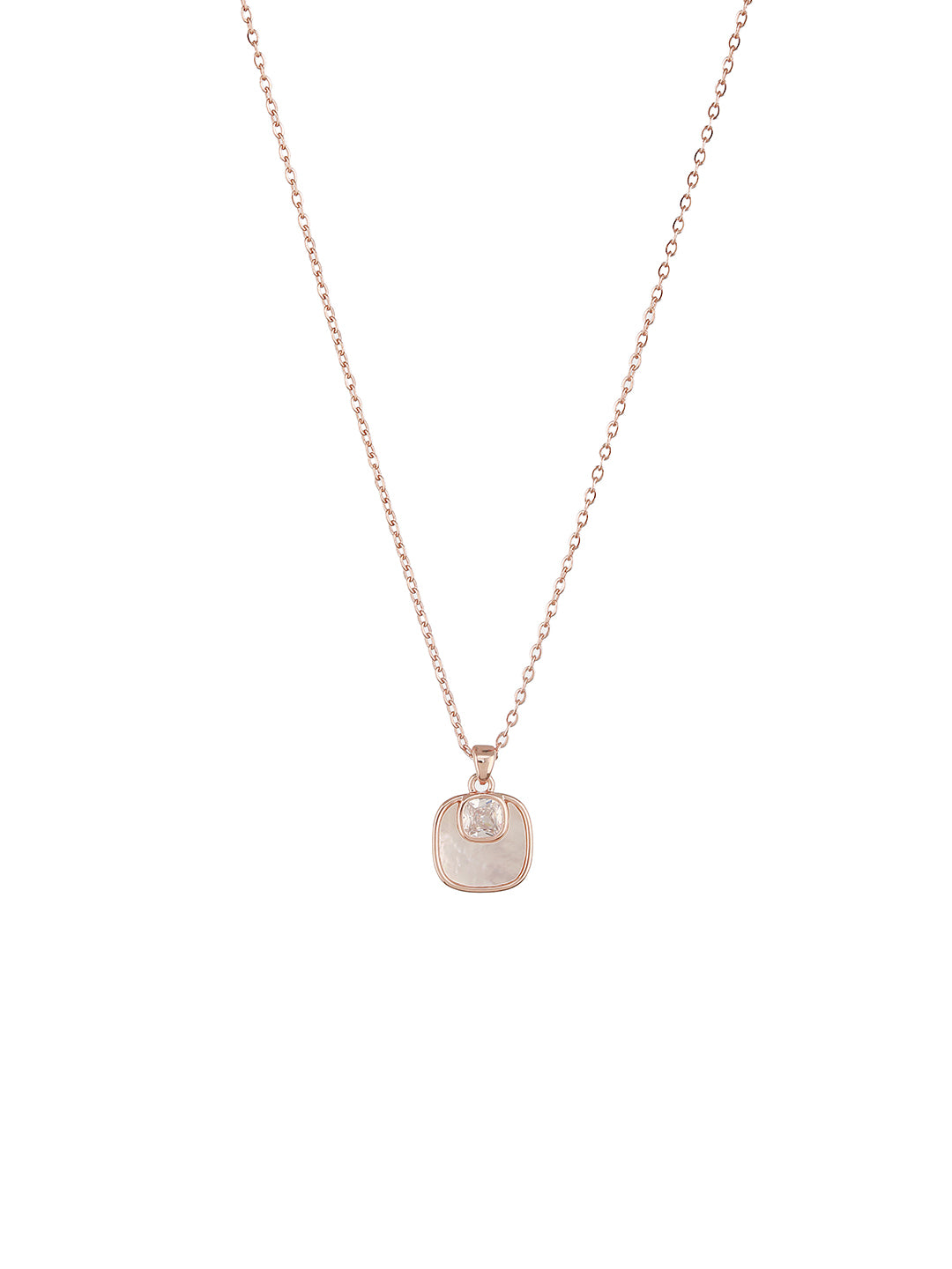 Anti-Tarnish Rose Gold Plated Minimal Faux Pearl Geometric Square Pendant Chain Jewellery Set