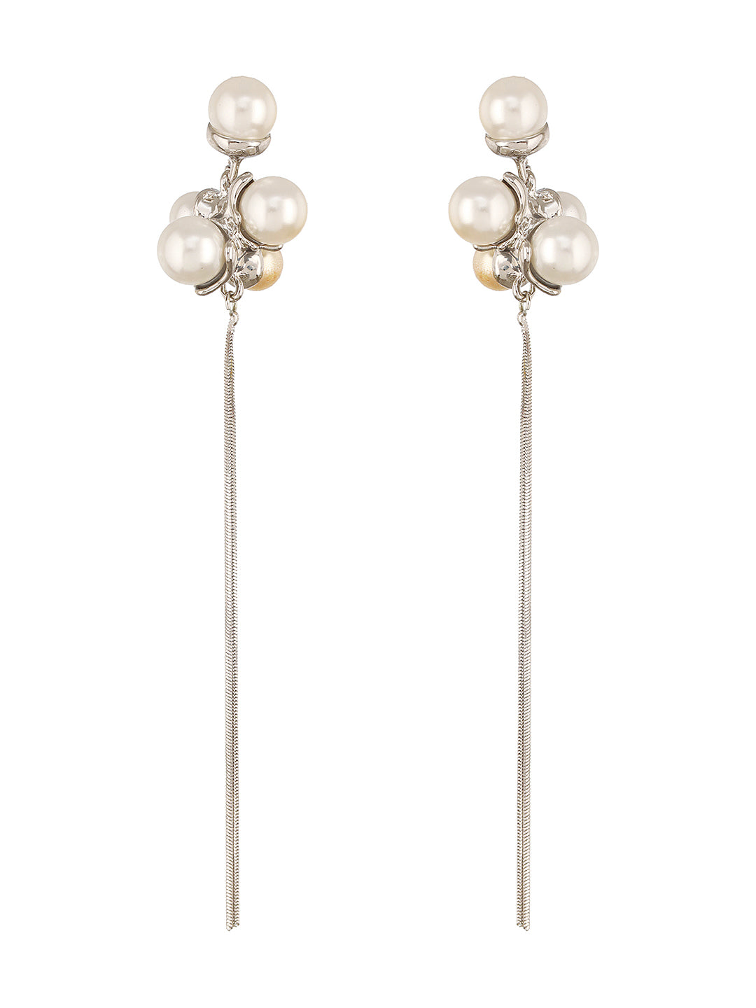 Anti-Tarnish Pearl Bunch Designer Long Chain Drop Studs Earrings