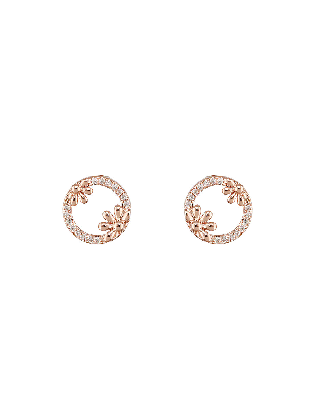 Anti-Tarnish Rose Gold Plated AD Studded Minimal Circular Floral Pendant Jewellery Set