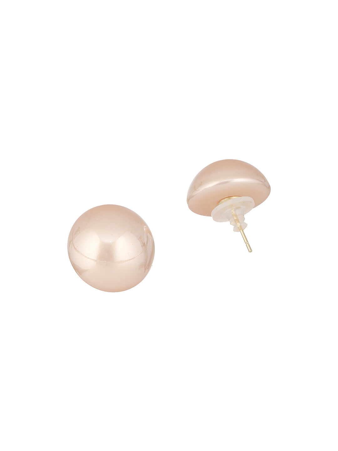 Anti-Tarnish Rose Toned Round Button Pearl Of 20mm Studds Earrings