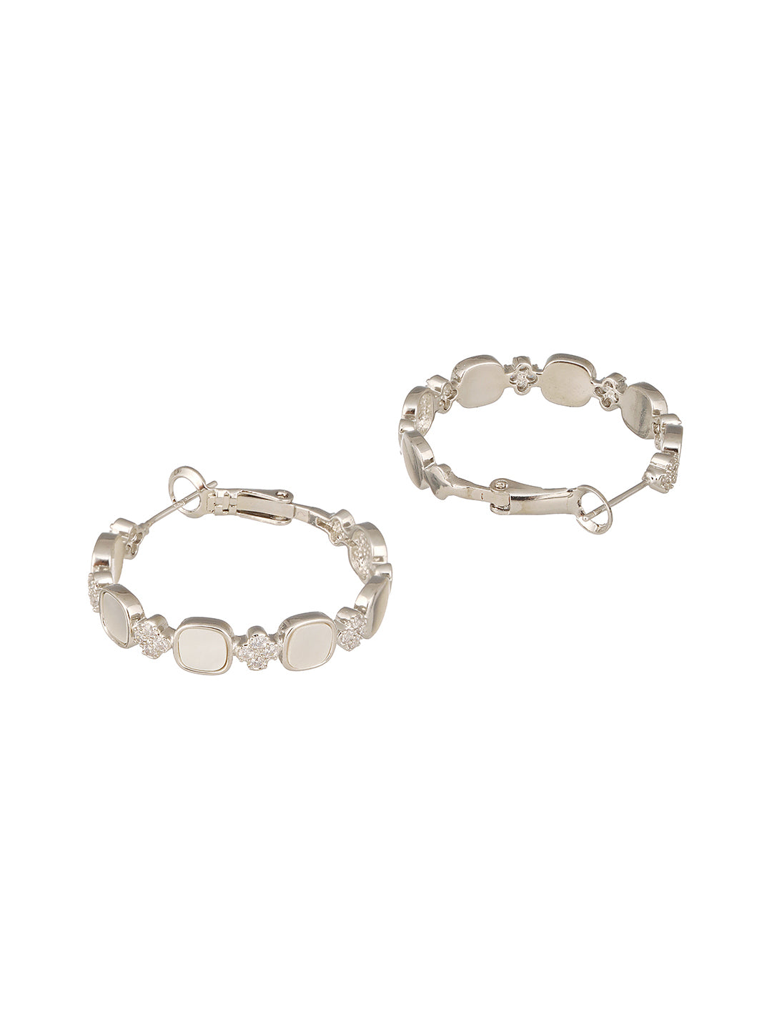 Anti-Tarnish Rhodium Plated Faux Pearl AD Studded hoop Bali Earrings