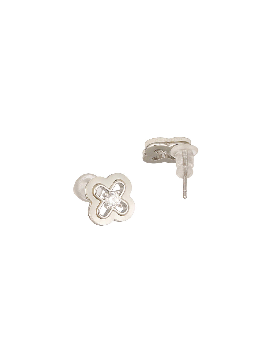 Anti-Tarnish Rhodium Plated AD Studded  Minimal Floral Pendant Jewellery Set