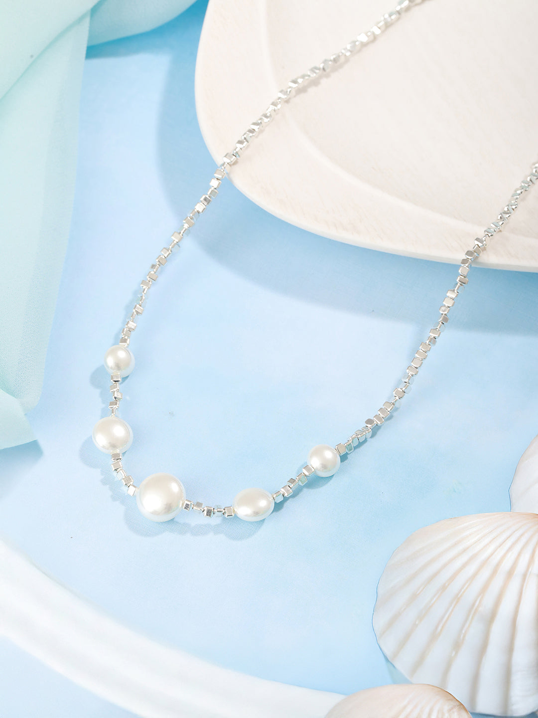 Anti-Tarnish Rhodium Plated Celestial faux  Pearl Luxurious Necklace & Chain