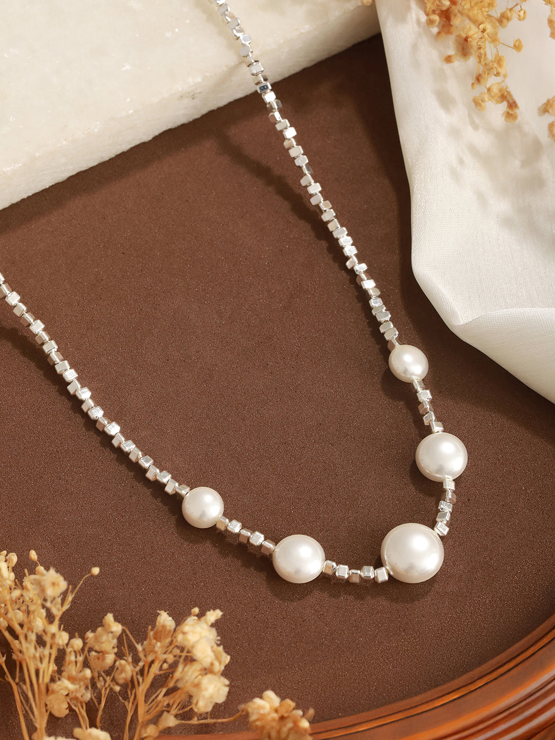 Anti-Tarnish Rhodium Plated Celestial faux  Pearl Luxurious Necklace & Chain