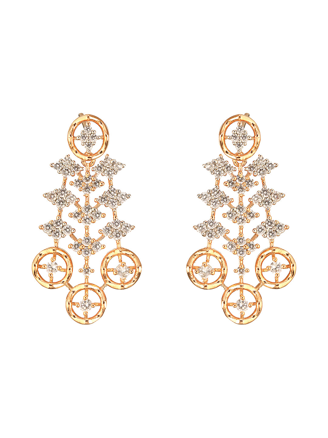 Gold Dual Toned C Zircon Studded Statement Geometric Partywear Necklace Jewellery Set